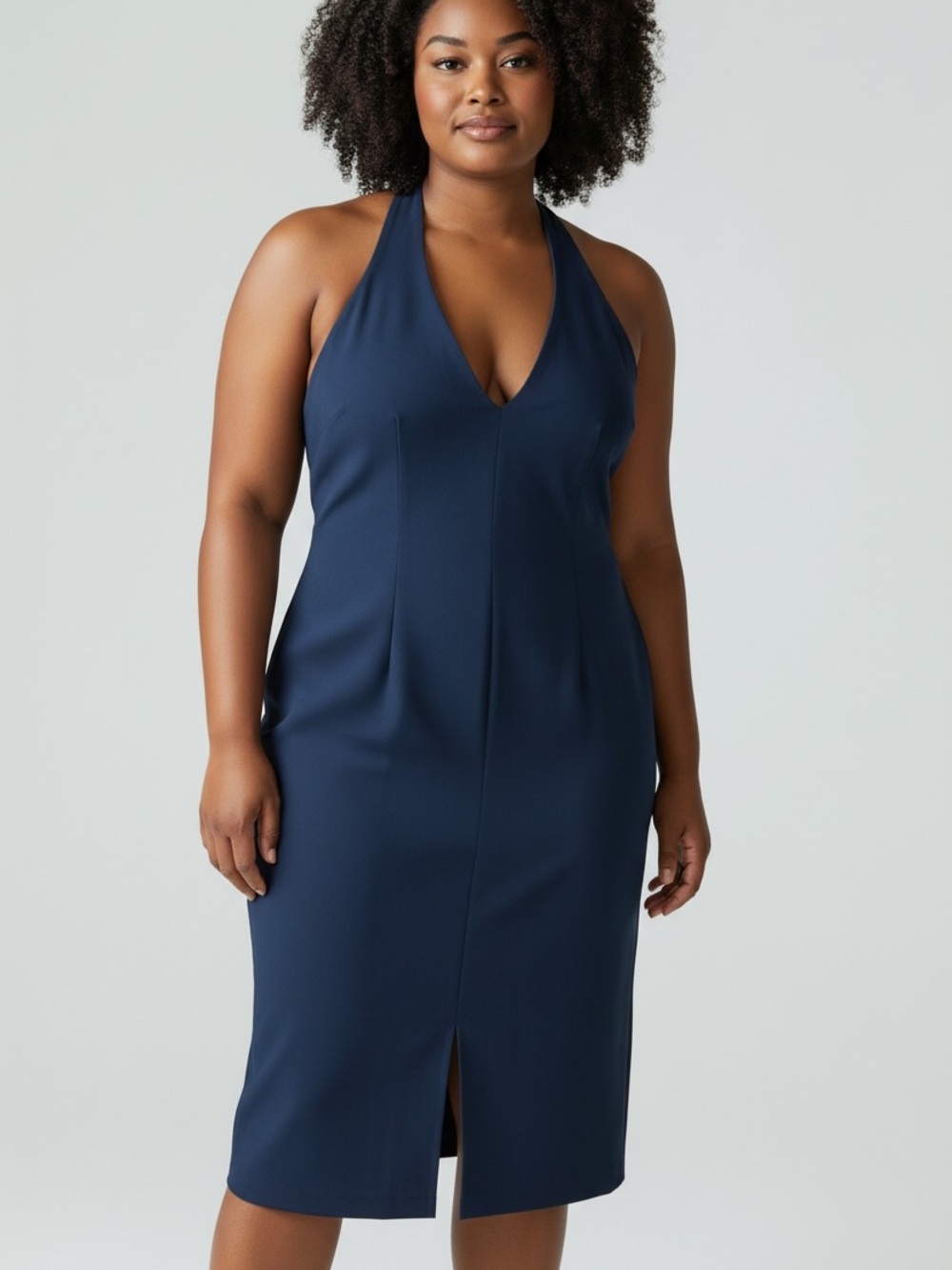 Vintage Black Halter V-Neck Midi Dress